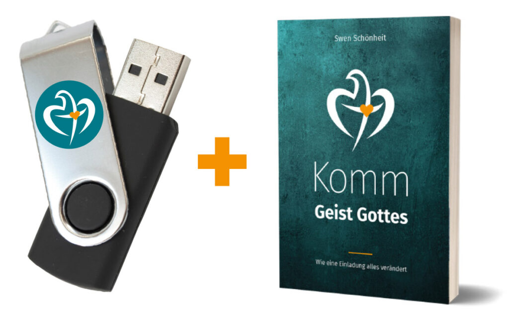 Produktabbildung USB-Stick und Buch „Komm, Geist Gottes!“